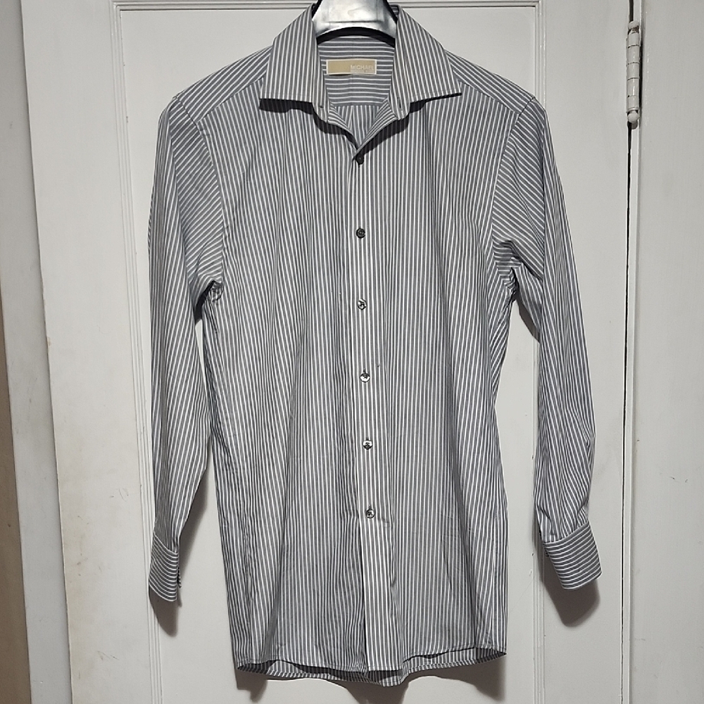 Michael Kors Gray and White Dress Shirt with Pointed Collar